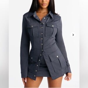 Do As I Say Pocket Detail Mini Skirt Set - Charcoal	

Size: L